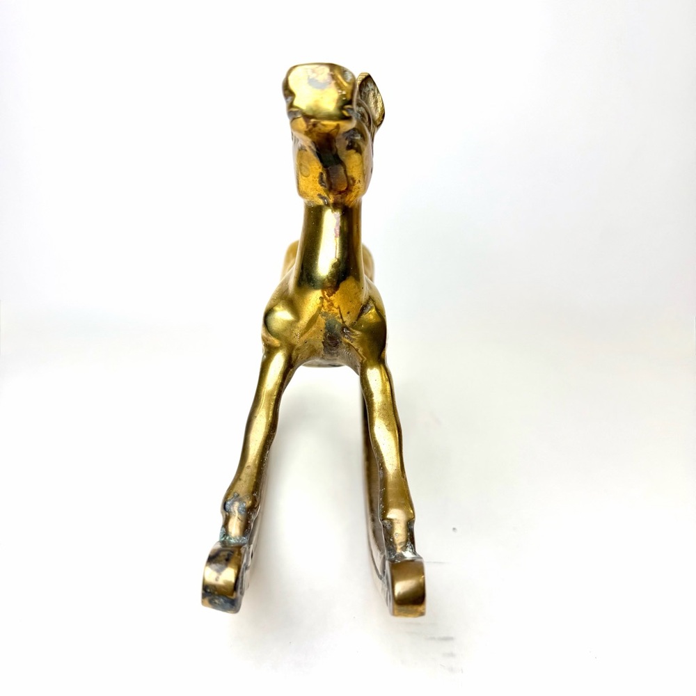 Vintage Brass Rocking Horse Figurine Heavy 7x6 Home Decor - Picture 7 of 11